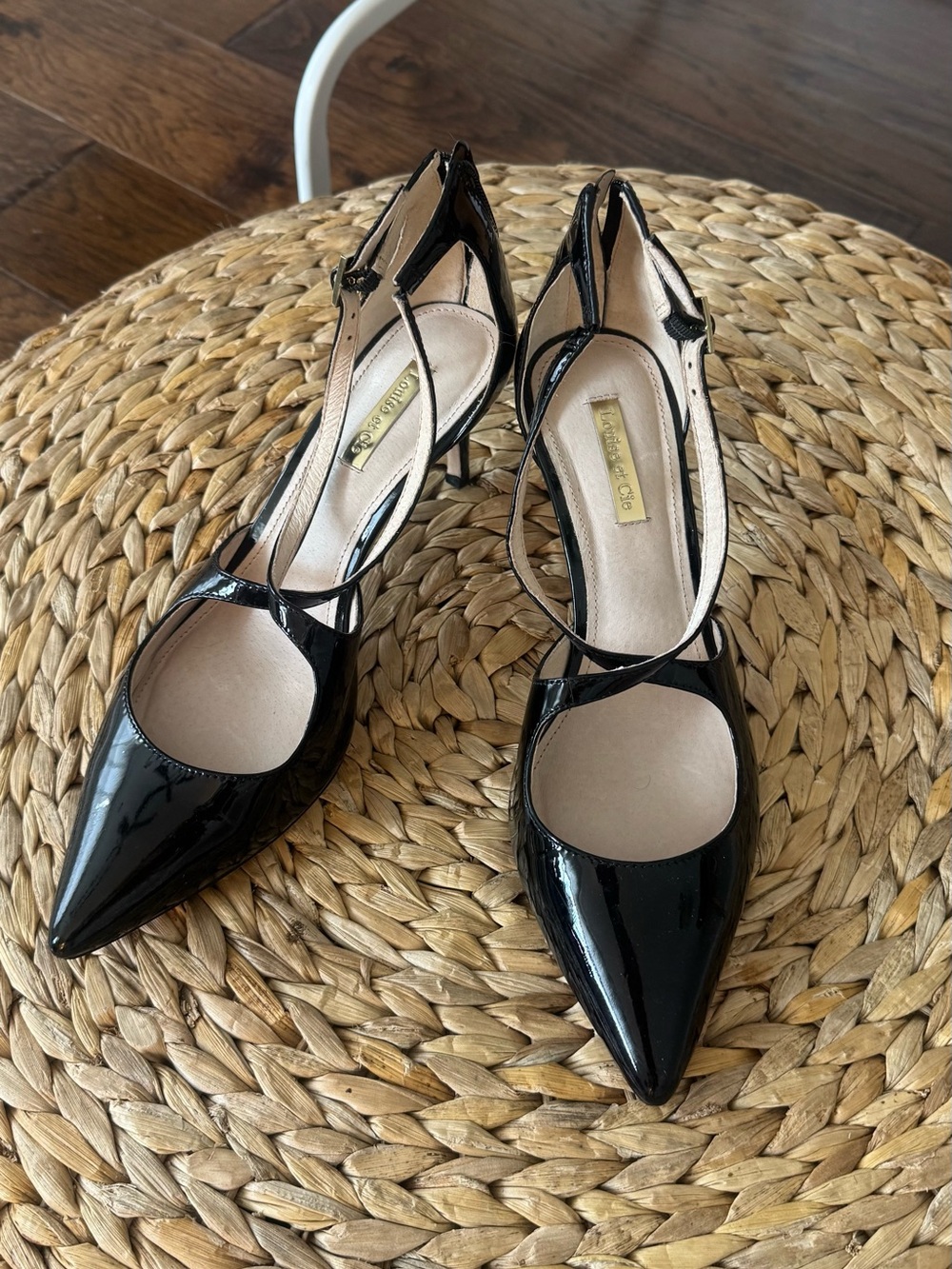 Louise et Cie Black Patent Pointed-Toe Ankle-Strap Pumps